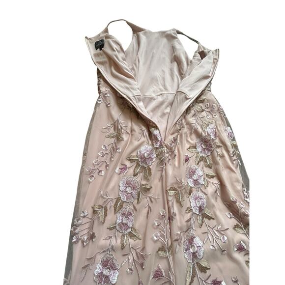 Adrianna Papell Blush Floral Embroidered Halter Gown - Size 12 - Picture 11 of 16